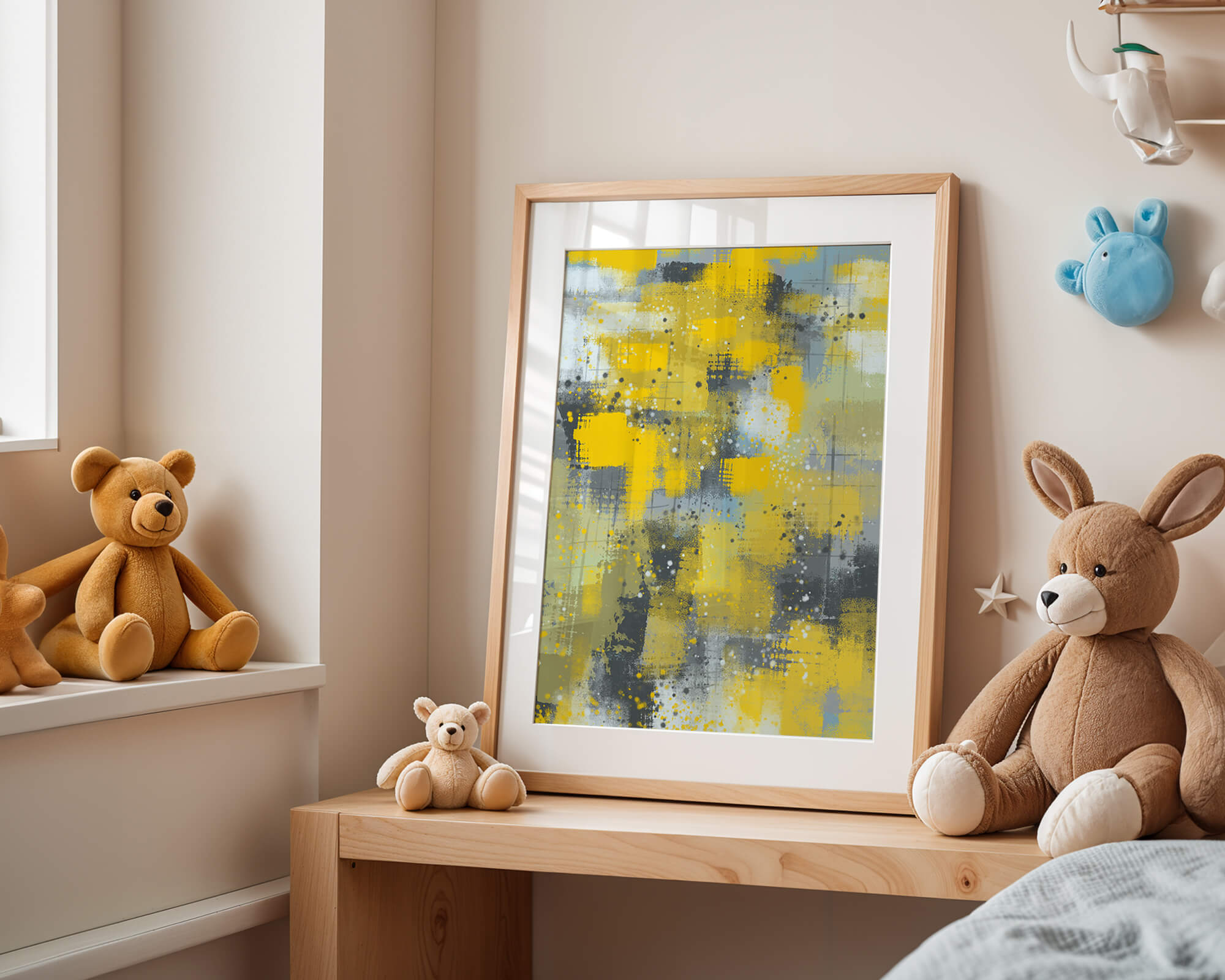 Abstract Yellow and Gray Geometric Art with Textured Patterns - Mi tienda