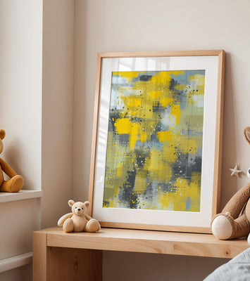 Abstract Yellow and Gray Geometric Art with Textured Patterns