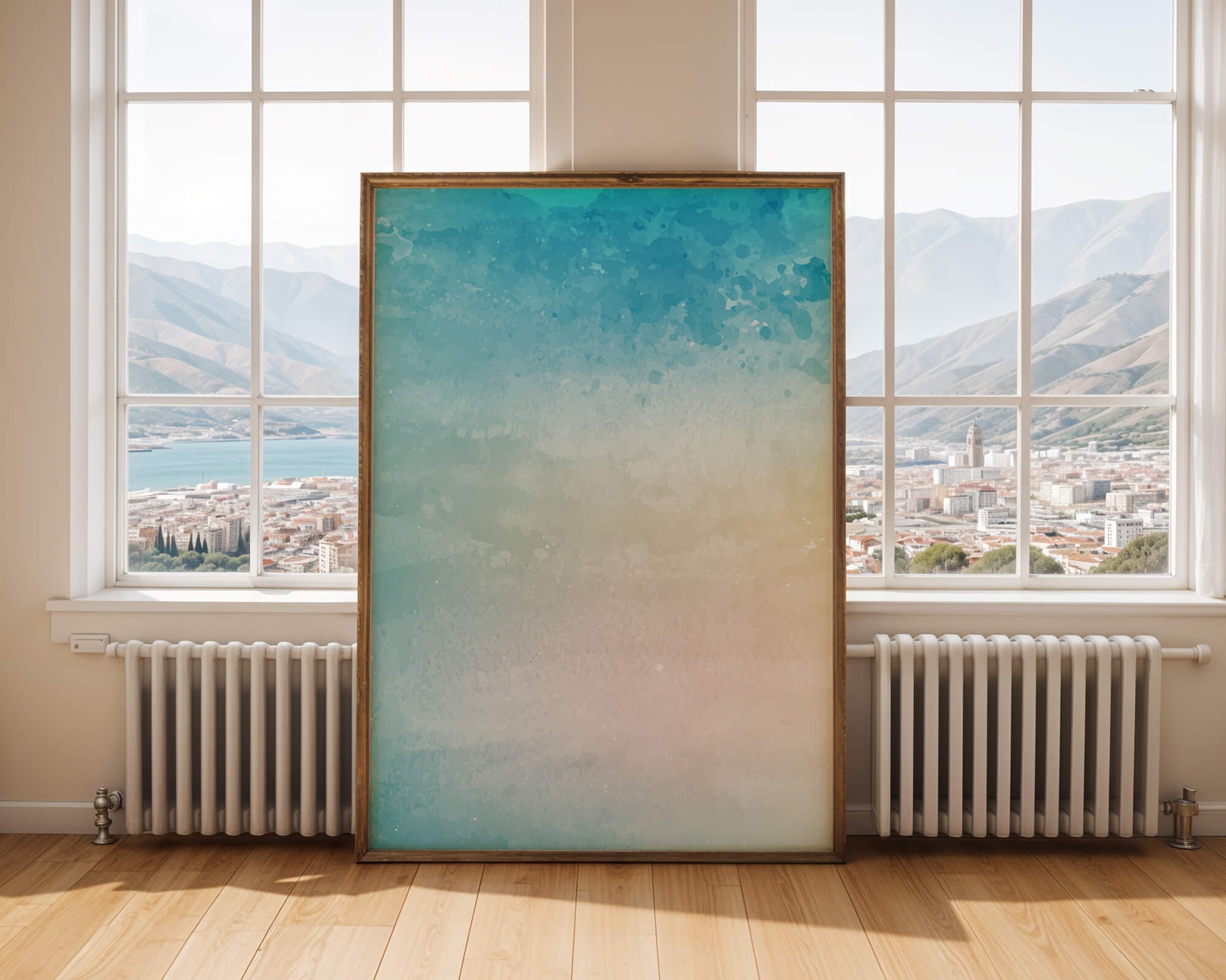 Pastel watercolor background with blue and beige gradient
