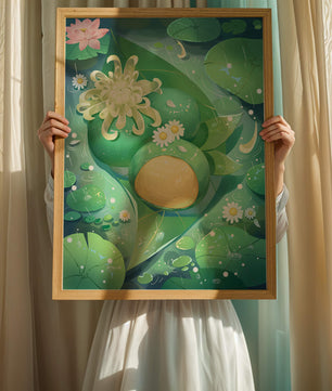 Scène aquatique luxuriante avec des fleurs de lotus et des feuilles vertes