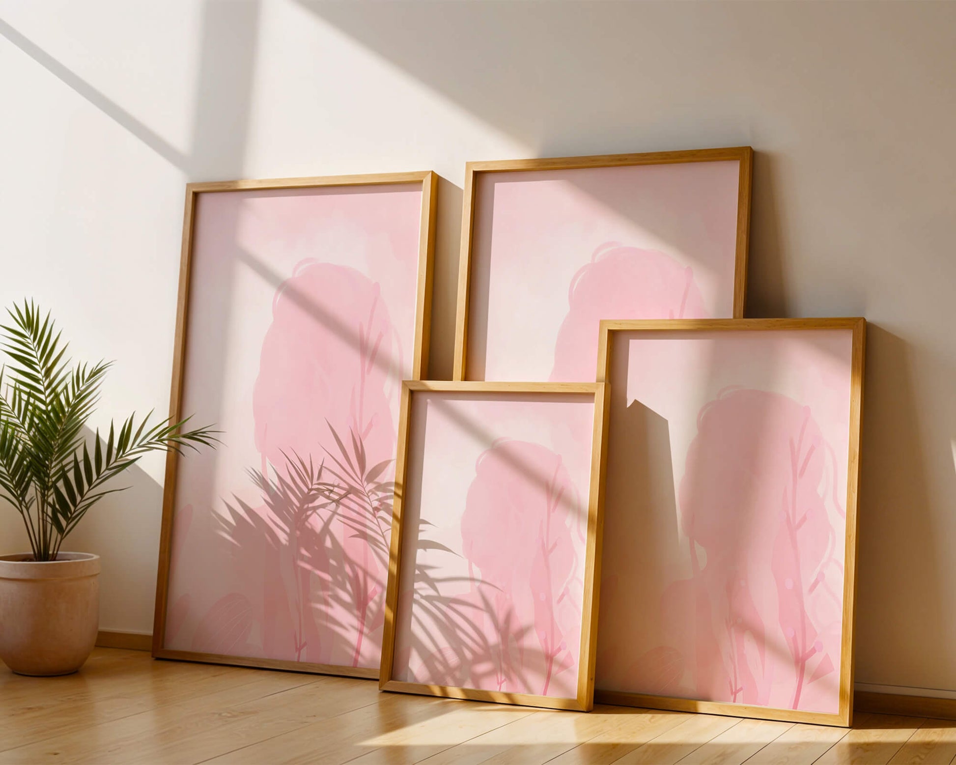 Subtle pink abstract silhouette with floral elements