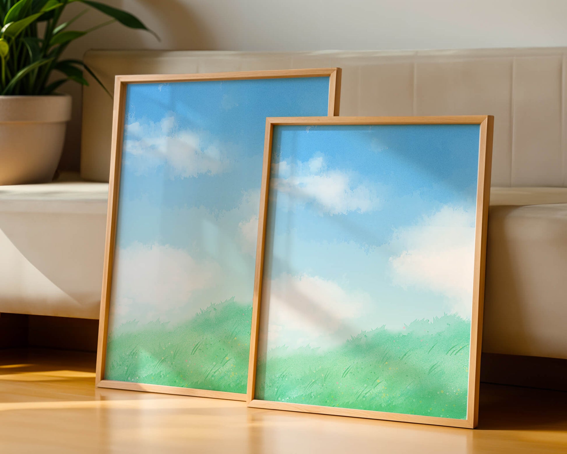 A Serene Landscape of Blue Sky and Green Grass
