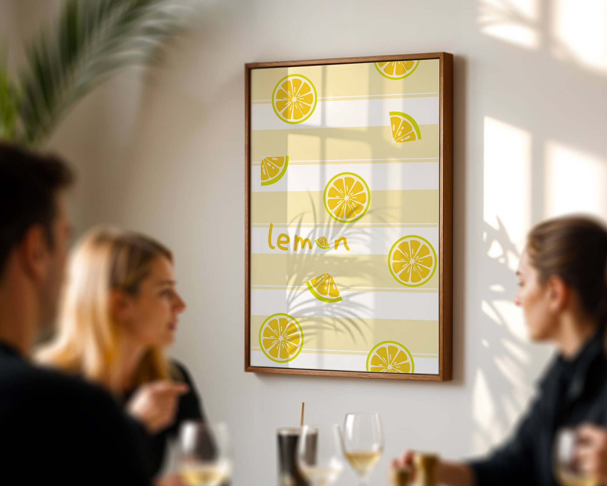 Yellow lemon slices pattern with bold stripes