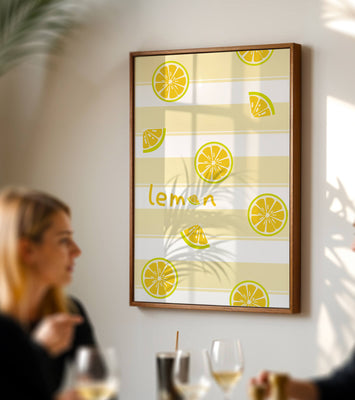 Yellow lemon slices pattern with bold stripes