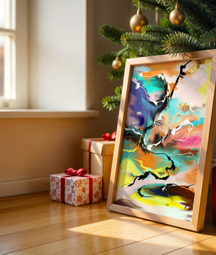 Pintura abstracta colorida con líneas vibrantes y dinámicas