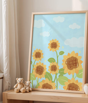 Sunflowers Under Blue Sky with Floating Clouds