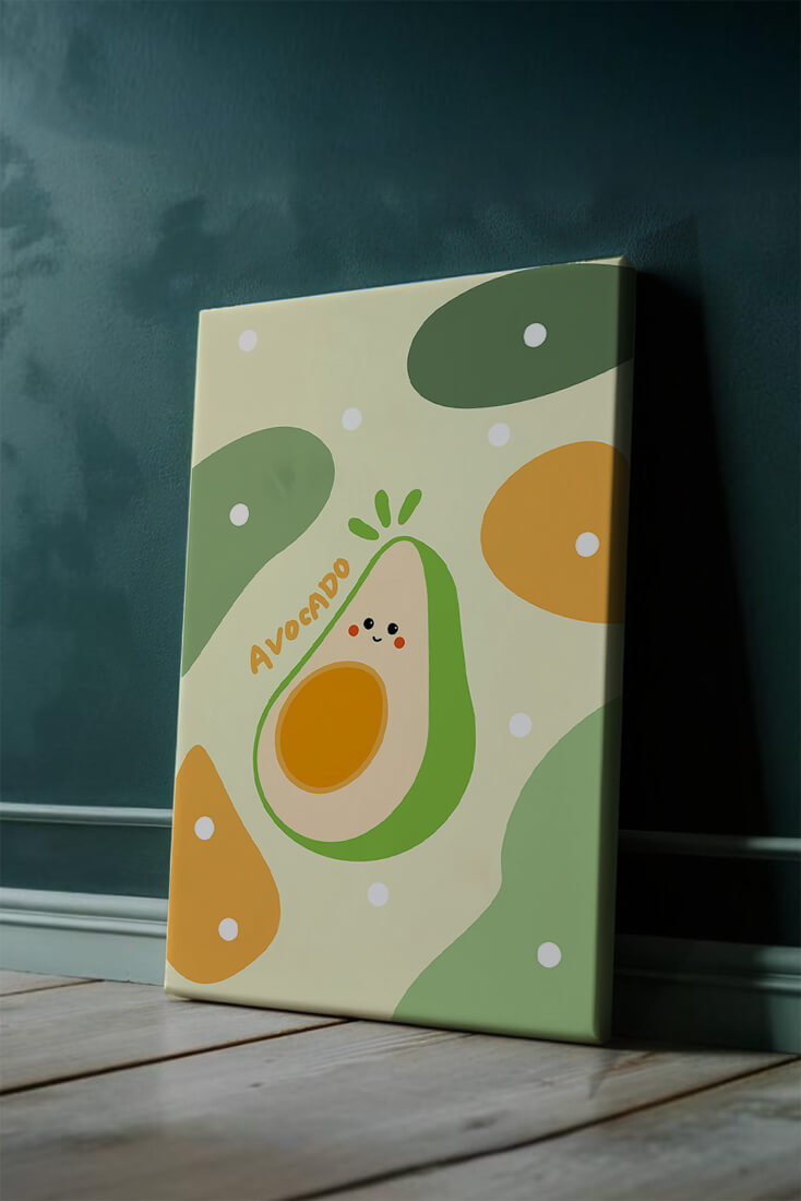 Adorable cartoon avocado design with colorful background