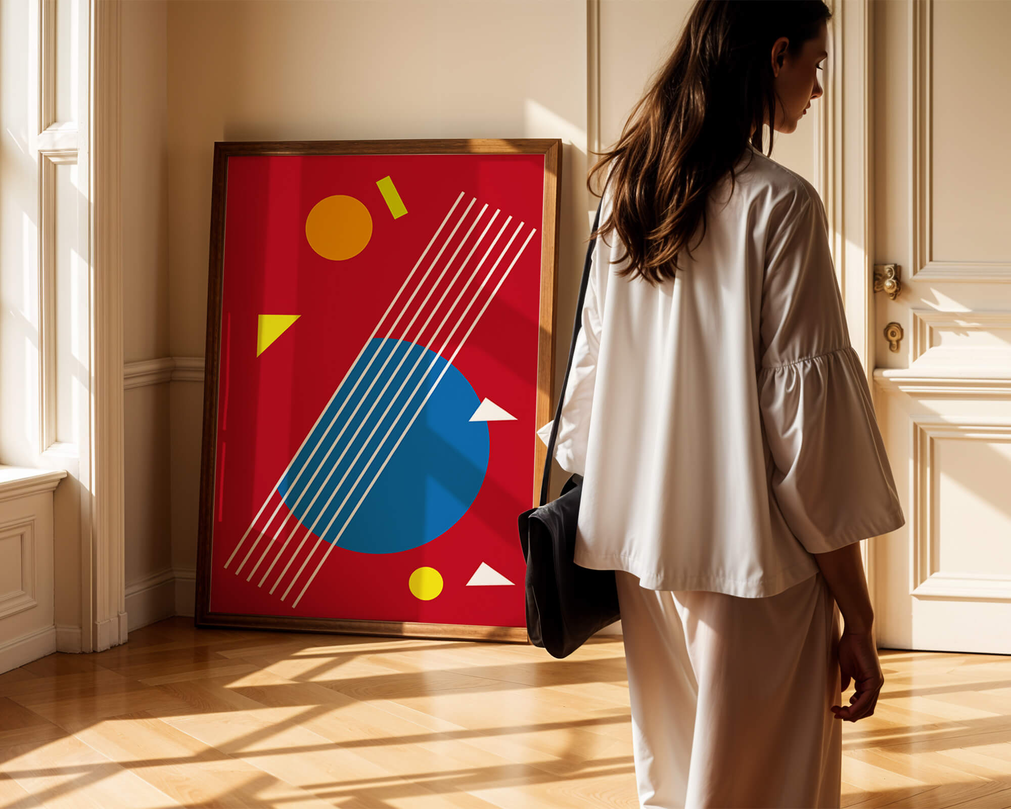 Abstract geometric shapes with bold colors and lines