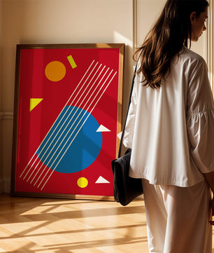 Formas geométricas abstractas con colores y líneas audaces