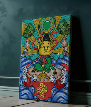 Colorful illustration of a mythical creature with traditional elements and vibrant colors