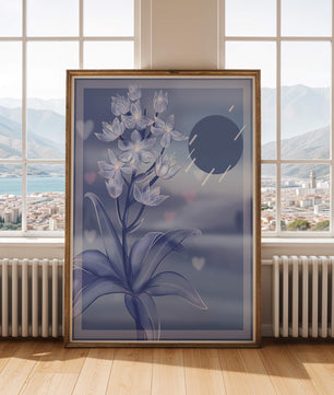 Delicate blue floral illustration with stylish geometric elements