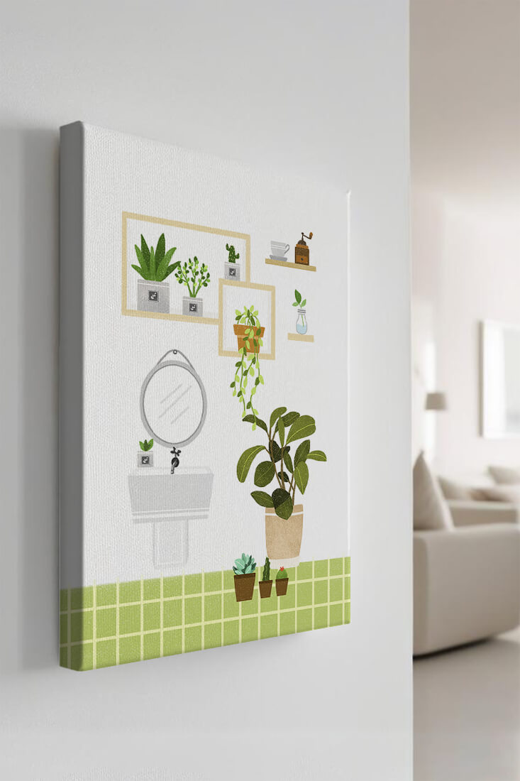 Stylish bathroom interior with plants and modern decor