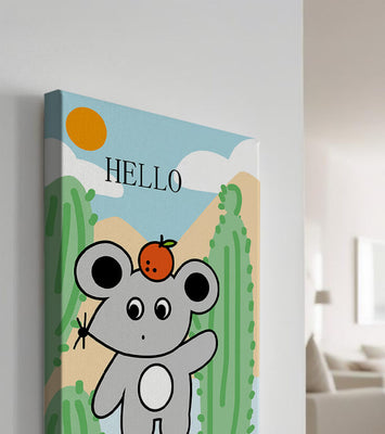 Cute illustration of a mouse with an orange on a sunny background