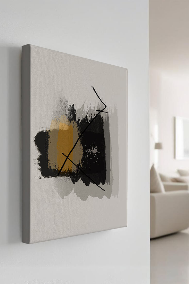 Abstract modern art with golden and black brush strokes