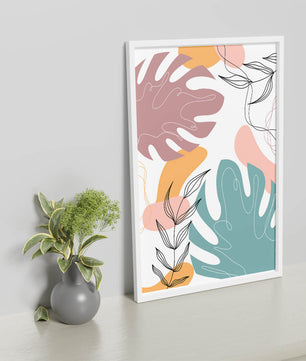 Illustration botanique abstraite avec des motifs de feuilles colorés