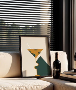 Cocktail Glass with Decorative Floral Design in Minimalist Art Style
