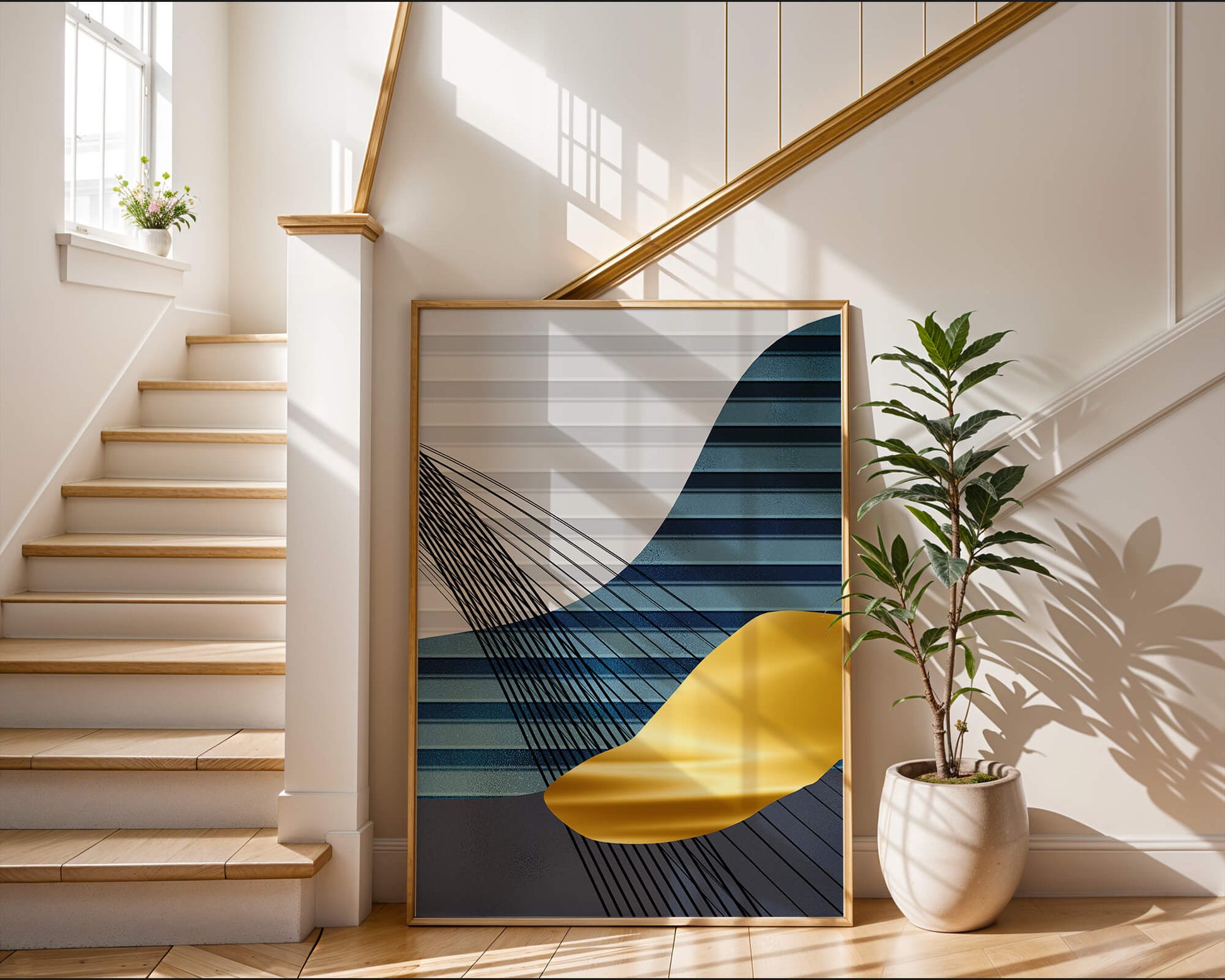 Abstract Composition with Blue and Gold Elements