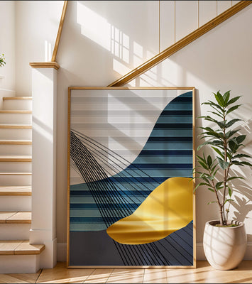 Abstract Composition with Blue and Gold Elements