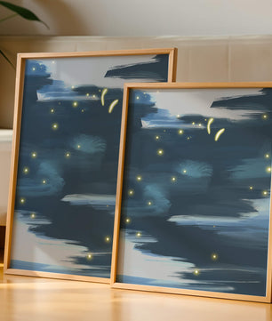 Ciel nocturne abstrait avec lucioles lumineuses