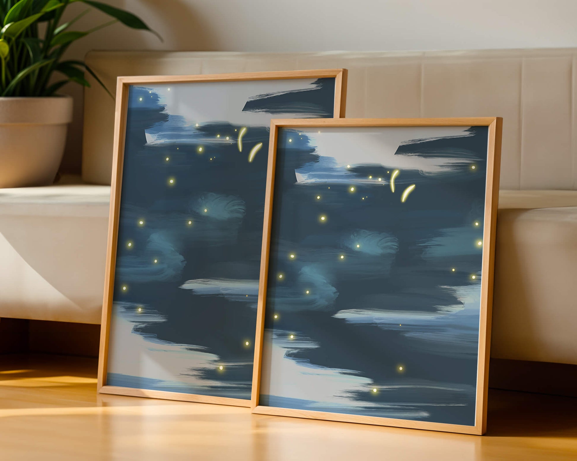 Ciel nocturne abstrait avec lucioles lumineuses