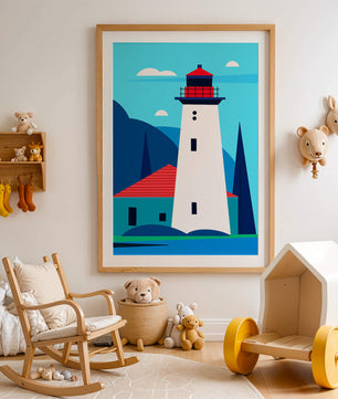 Illustration moderne d'un phare avec des couleurs vives