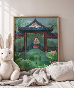 Traditional Chinese Pavilion with Women in Garden Scene - Mi tienda