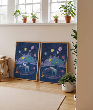 Éléphant fantastique avec arbre et fond cosmique