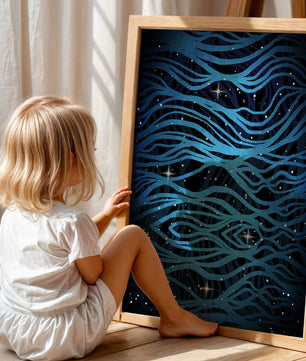 Abstract blue wave lines with starry night background