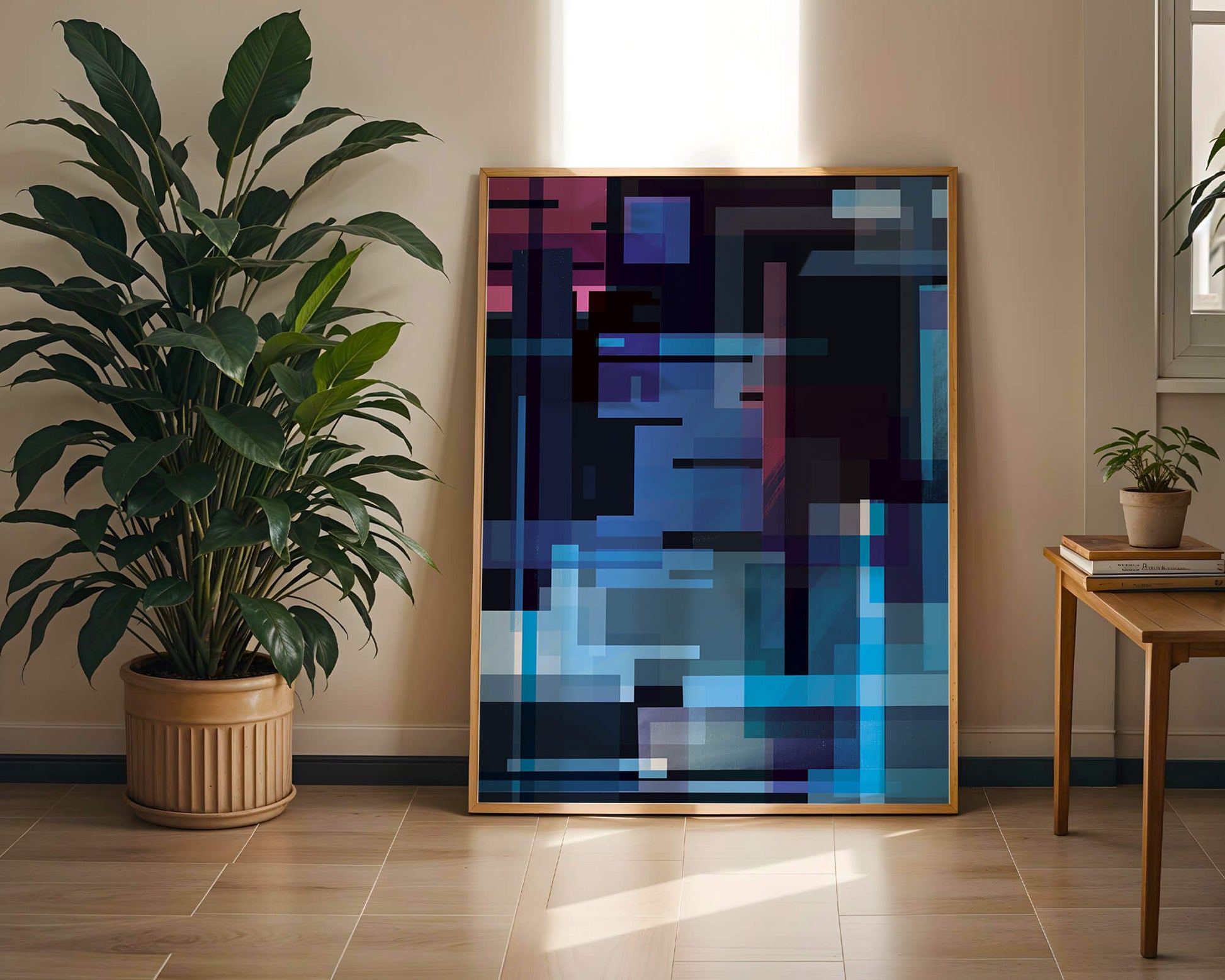 Abstract Geometric Digital Art with Blue and Purple Tones