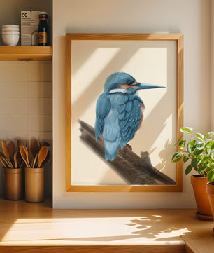 Illustration of a vibrant blue bird on a branch