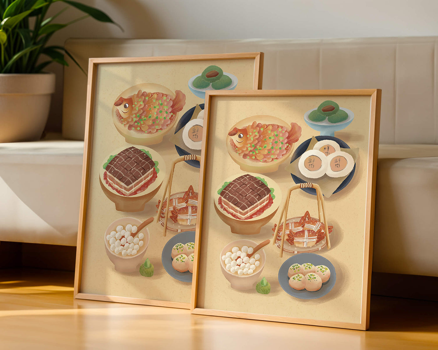 Colorful Chinese Cuisine Illustration with Various Dishes