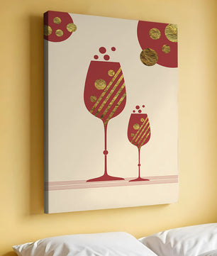Stylish wine glasses with gold accents and a festive theme