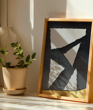 Abstract geometric design with gold and black elements
