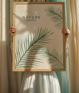 Elegant Green Palm Leaves on Textured Background - Mi tienda