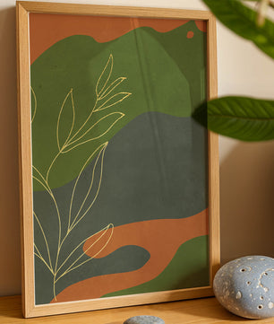 Abstrakte botanische Kunst mit Goldblatt auf buntem Hintergrund