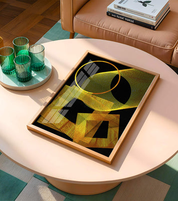 Geometric gold lines on black background