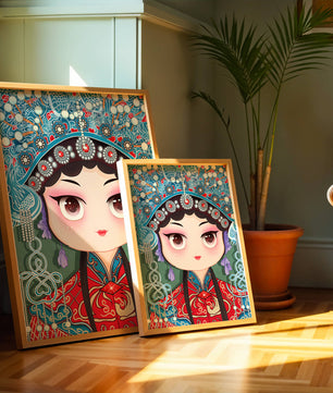 Cute Cartoon Character in Traditional Chinese Clothing with Intricate Headpiece