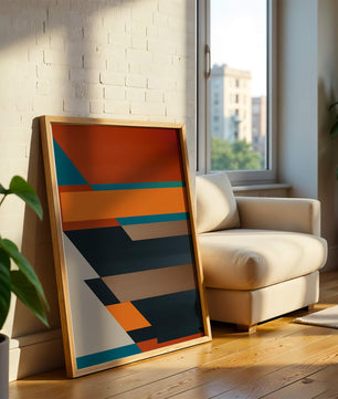 Arte abstracto geométrico con colores llamativos y formas dinámicas
