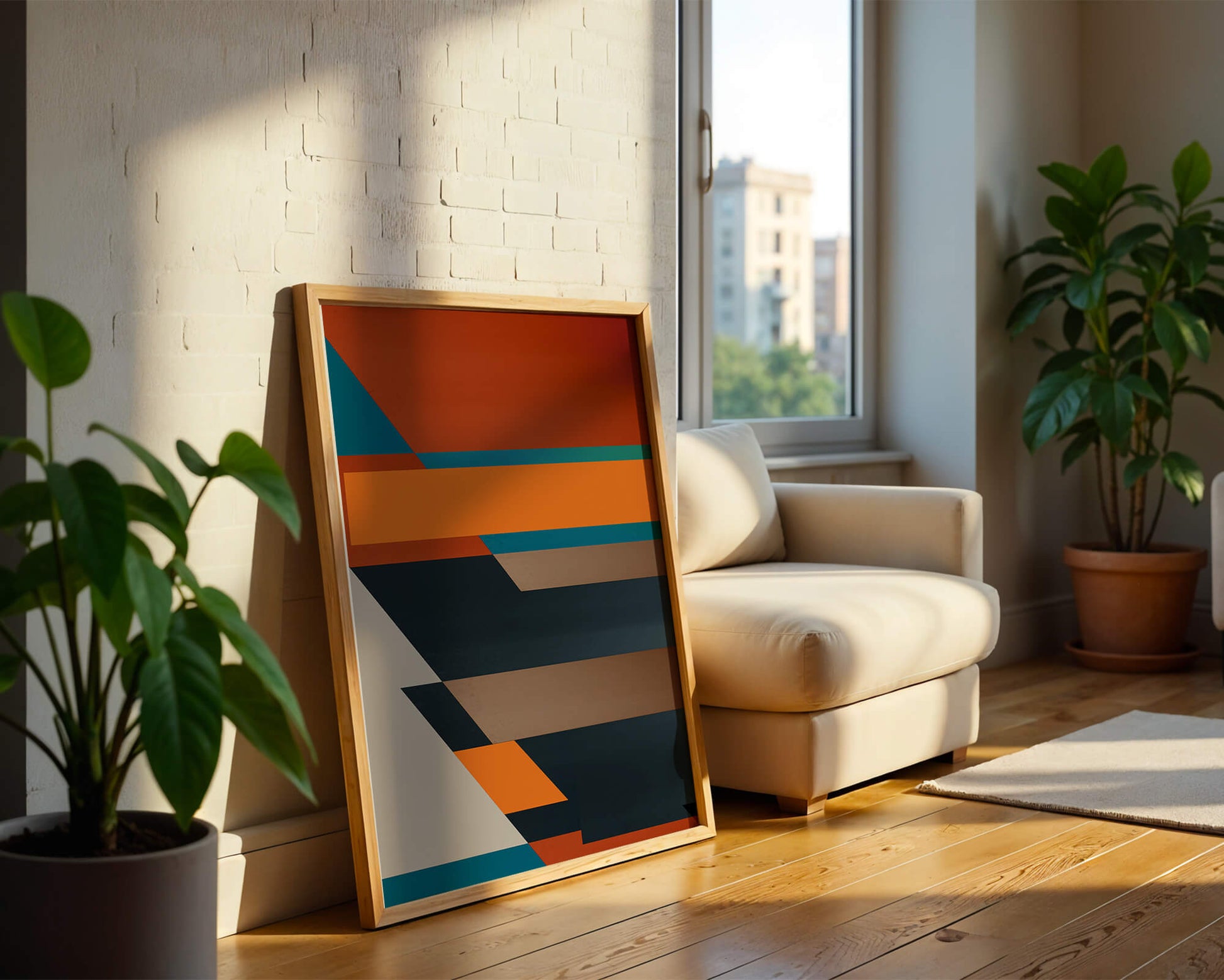 Arte abstracto geométrico con colores llamativos y formas dinámicas