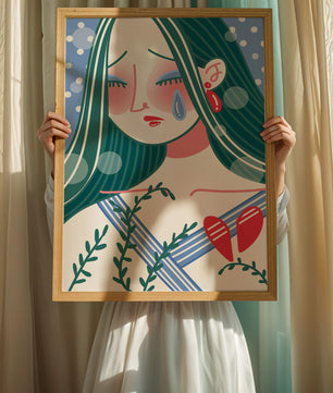 Ilustración de una mujer triste con el corazón roto