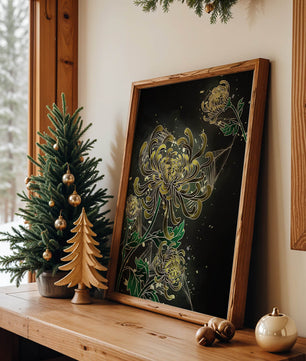 Elegantes Chrysanthemen-Design mit goldenen Akzenten