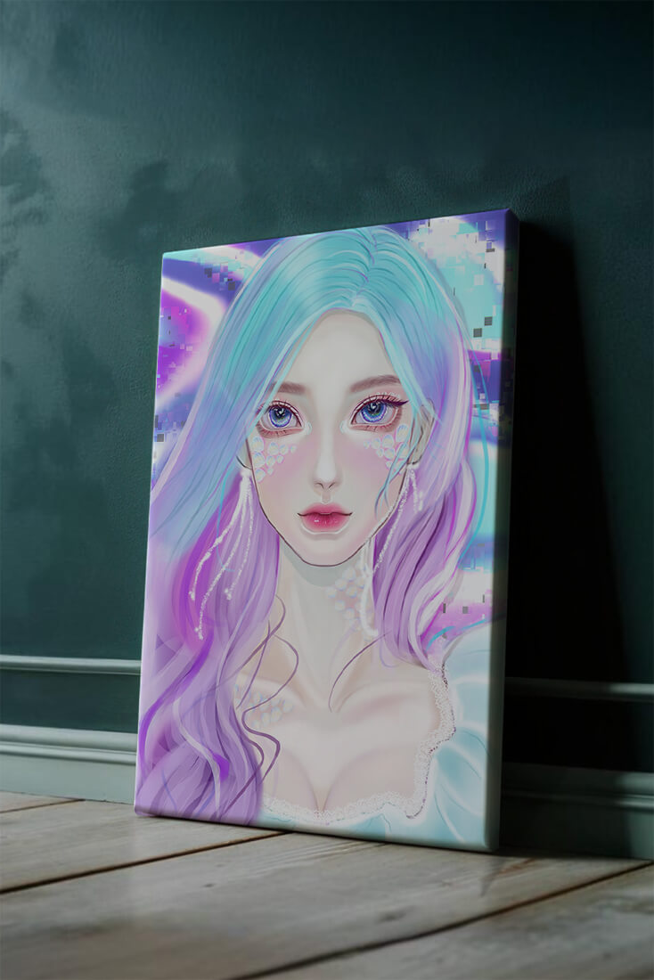 Fantasy portrait of a woman with pastel hair and vibrant features