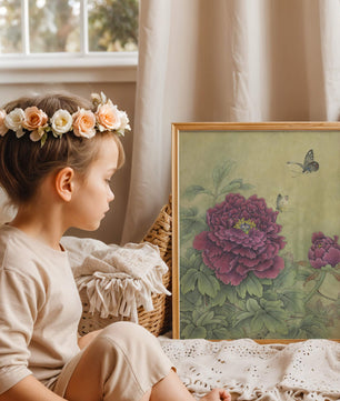Delicate peonies with butterflies in a serene natural setting