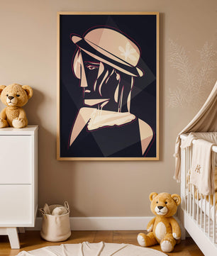Stylized Portrait of a Woman in a Hat with Geometric Elements - Mi tienda