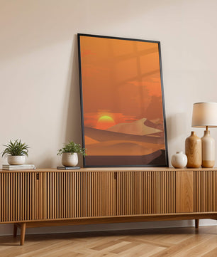 Sunset in Desert with Rolling Sand Dunes and Vibrant Orange Sky - Mi tienda