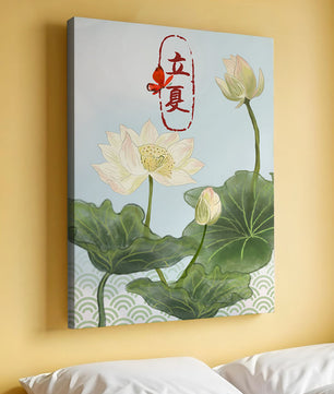 Fleurs de lotus élégantes avec calligraphie et papillon