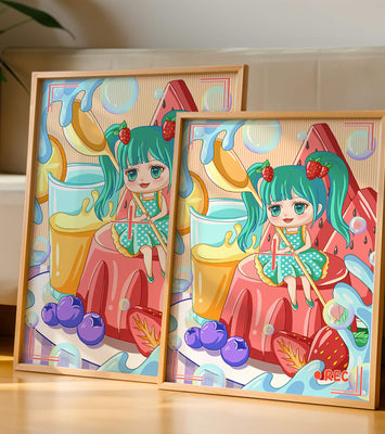Whimsical dessert scene with cute character and vibrant colors