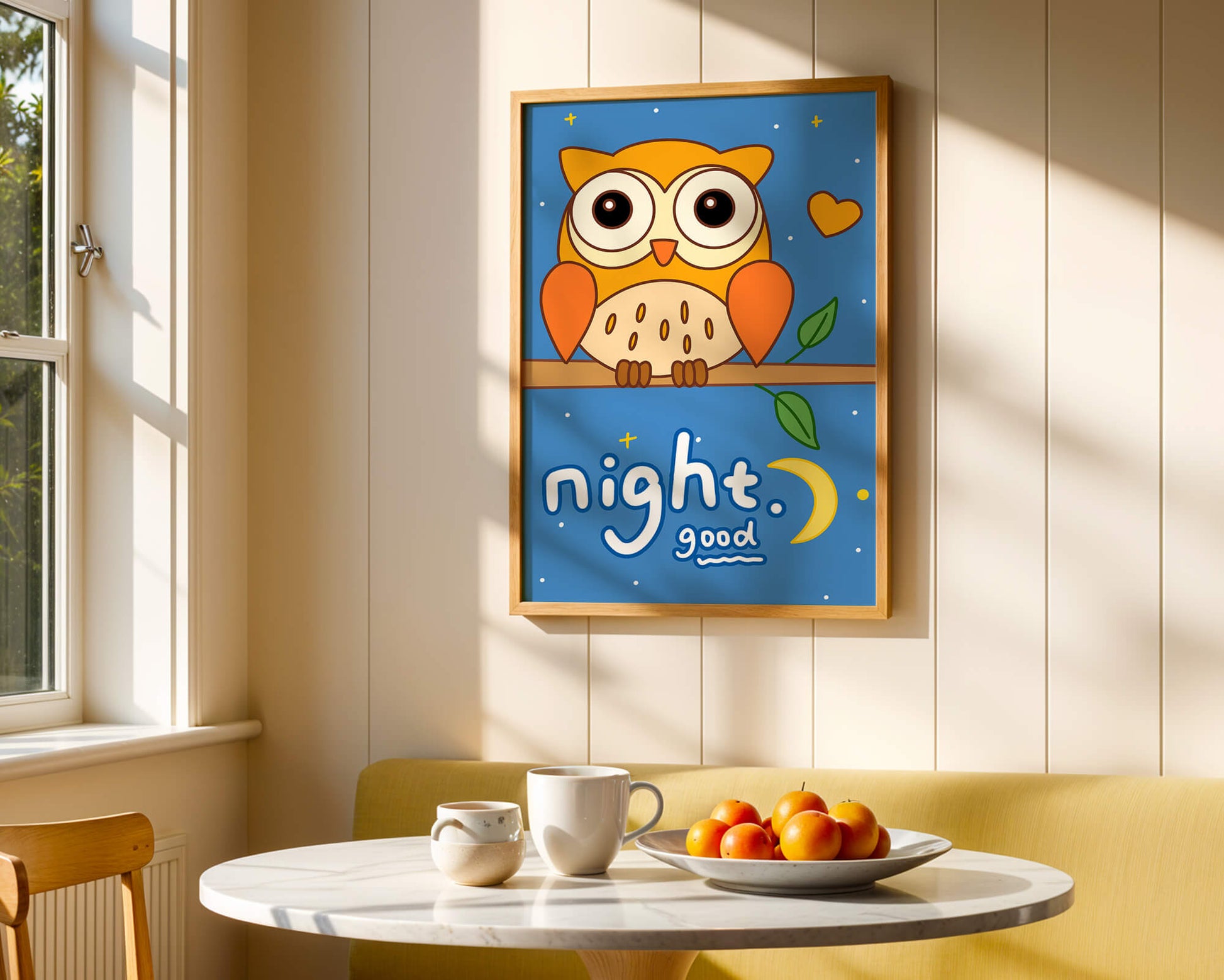 Colorful owl illustration with night theme and positive message