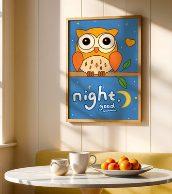 Colorful owl illustration with night theme and positive message