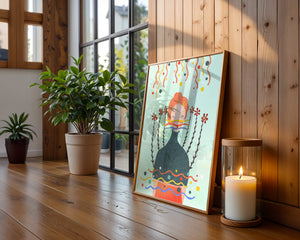 Whimsical Abstract Art of a Woman with Flowers and Streamers - Mi tienda